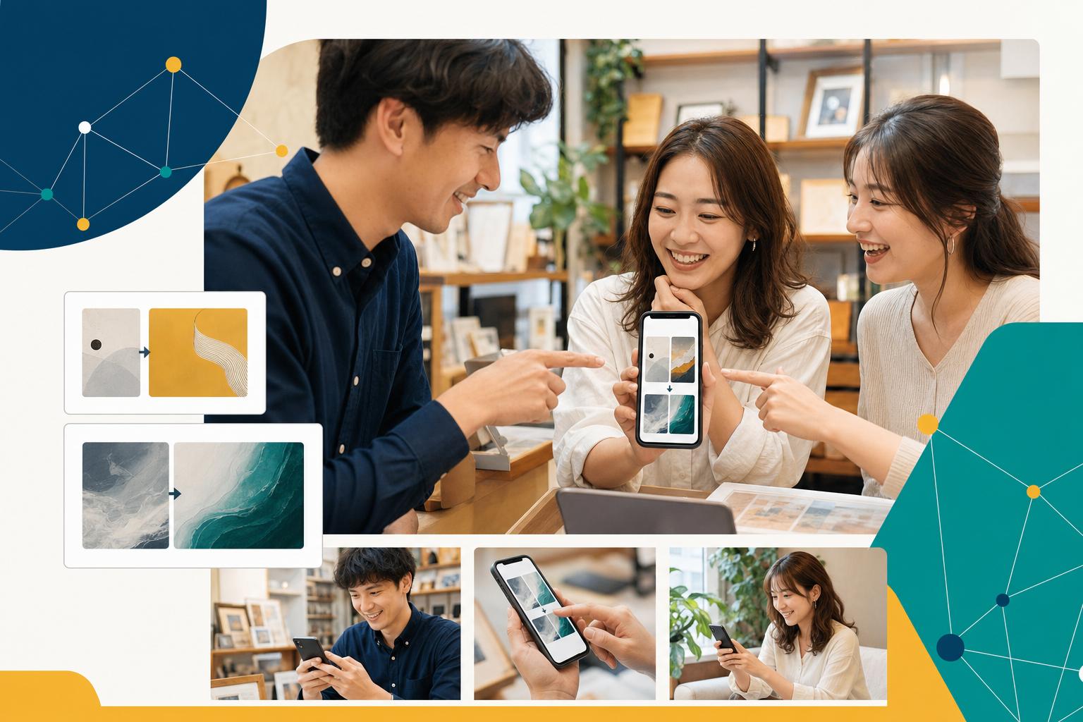 店舗とお客様がSNSや口コミでつながるイメージ